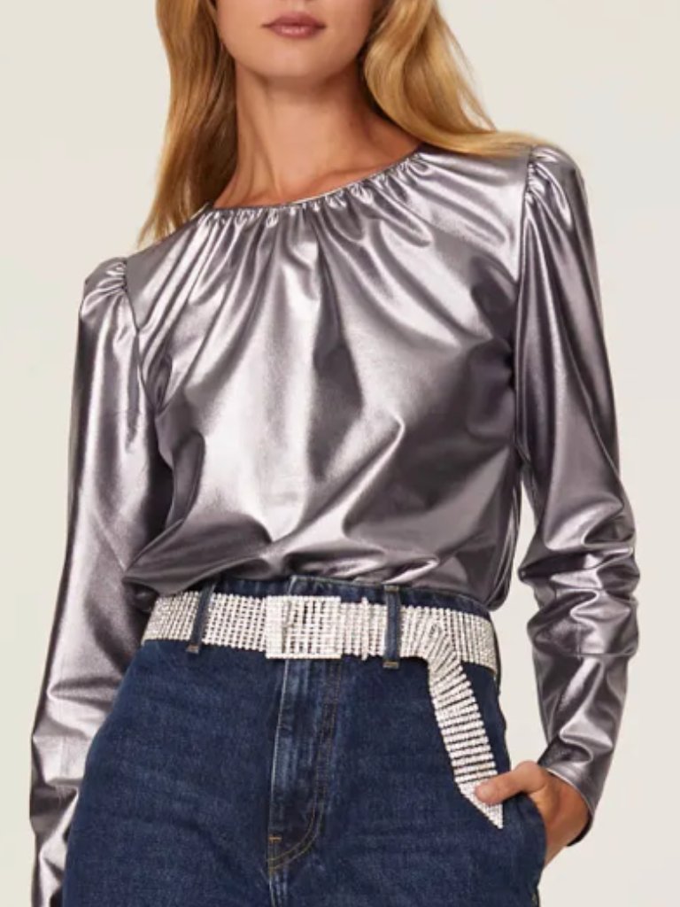 Derek Lam 10 Crosby X Rtr Collection Silver Pleated Top Eu 40